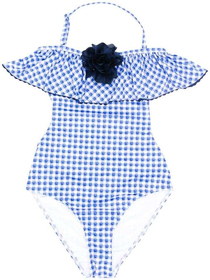 Monnalisa Floral Appliqué Swimsuit - Blue