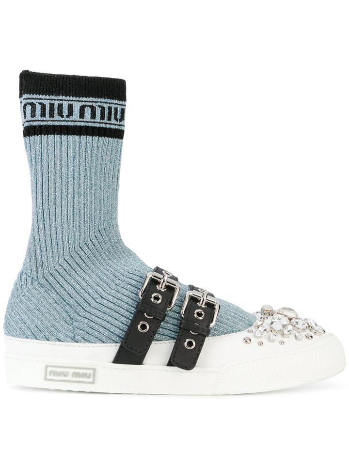 Miu Miu Embellished Sock Sneakers - Blue