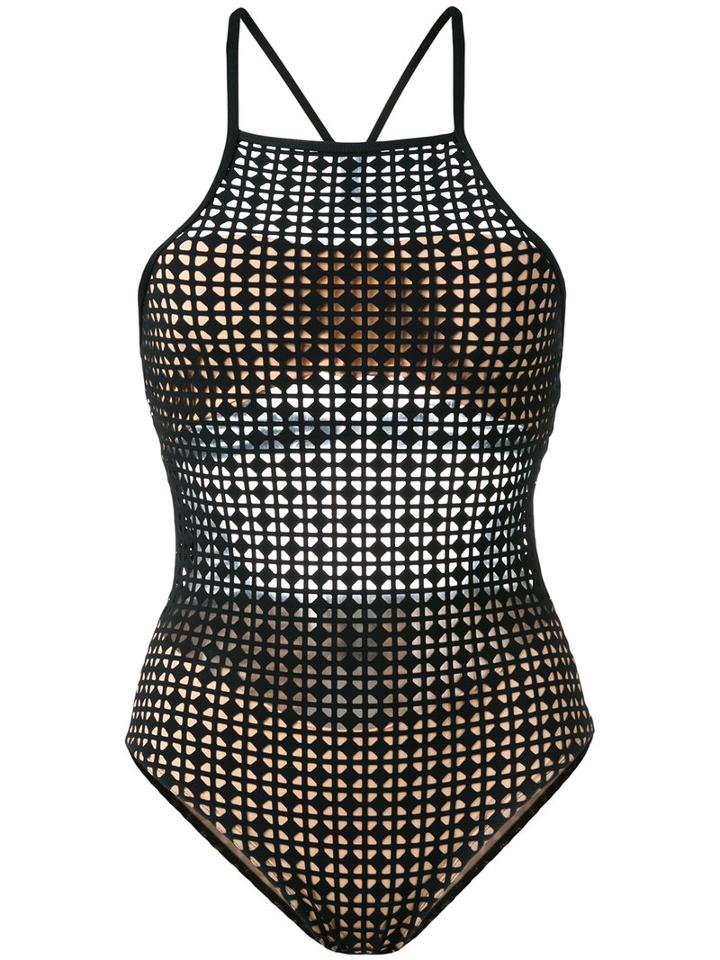 Evarae Sheer Geometric Swimsuit, Women's, Size: Large, Black, Polyamide/spandex/elastane