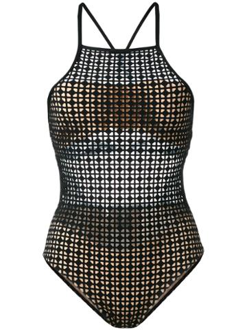 Evarae Sheer Geometric Swimsuit, Women's, Size: Large, Black, Polyamide/spandex/elastane