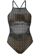 Evarae Sheer Geometric Swimsuit, Women's, Size: Large, Black, Polyamide/spandex/elastane