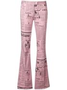 John Galliano Vintage Newspaper Print Bootcut Trousers - Pink & Purple