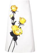 Prada Rose Print A-line Skirt - White