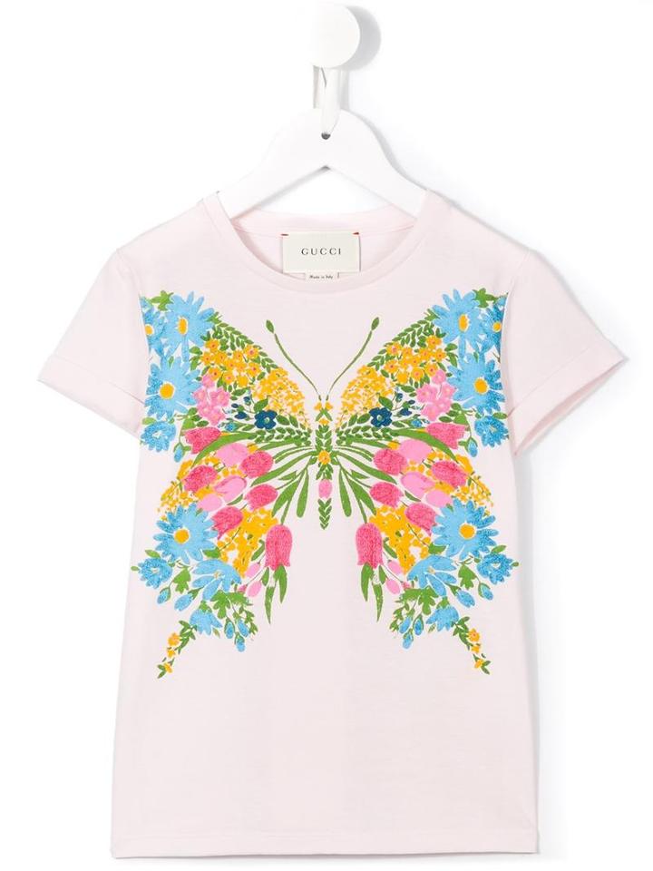 Gucci Kids Floral Butterfly Print T-shirt, Girl's, Size: 8 Yrs, Pink/purple