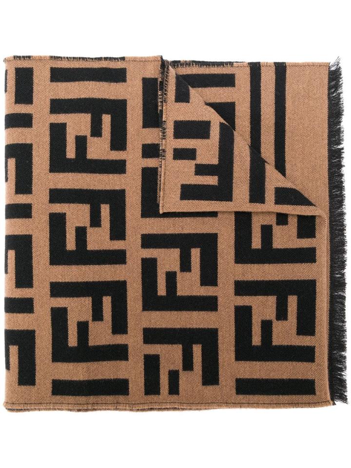 Fendi Ff Logo Mosaic Scarf - Brown