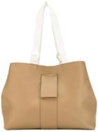Mm6 Maison Margiela - Large Grained Shoulder Bag - Women - Calf Leather - One Size, Nude/neutrals, Calf Leather