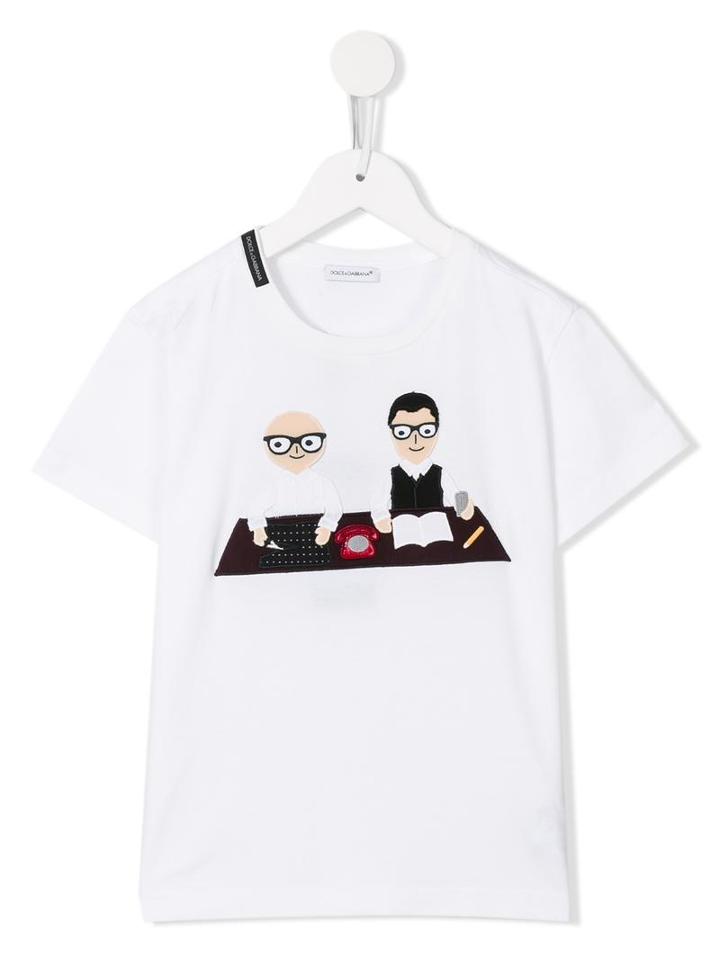 Dolce & Gabbana Kids Designers Patch T-shirt, Boy's, Size: 10 Yrs, White