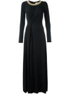 Michael Michael Kors Embellished Collar Gathered Dress, Women's, Size: Large, Black, Polyester/spandex/elastane