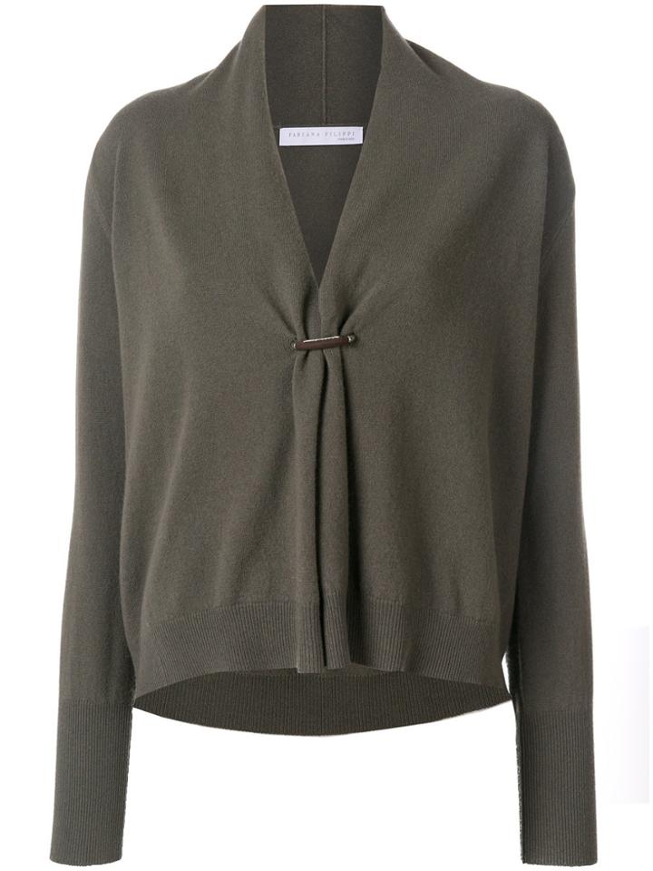 Fabiana Filippi Ruched V-neck Cardigan - Grey