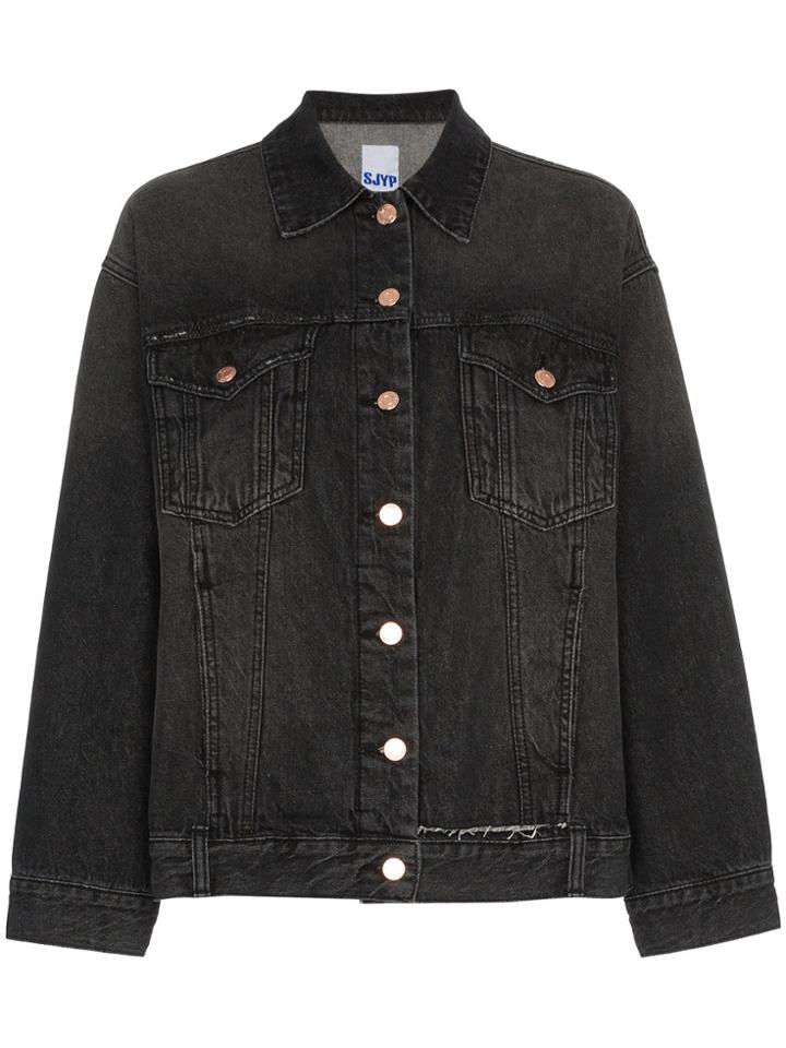 Sjyp Oversized Distressed Denim Jacket - Black
