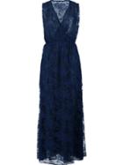Adam Lippes Sleeveless V-neck Dress, Women's, Size: 0, Blue, Silk/cotton/polyamide