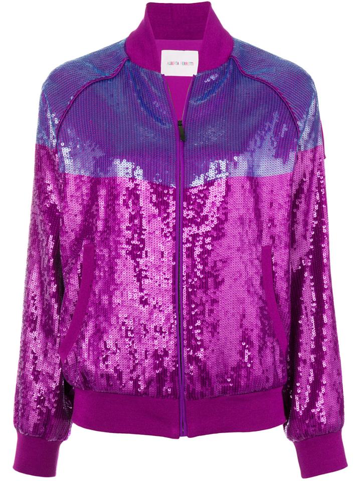 Alberta Ferretti Sequins Embellished Bomber Jacket - Pink & Purple