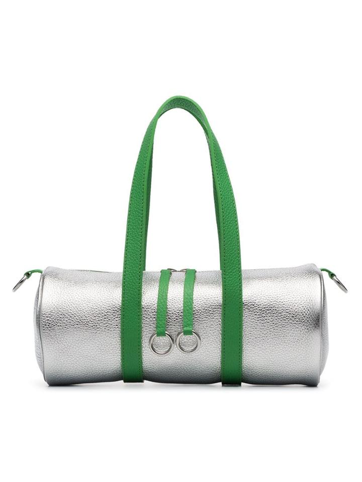 Simon Miller Metallic Silver And Green Mini Toolkit Leather Holdall