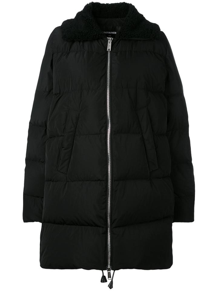 Dsquared2 Shearling Collar Padded Coat - Black