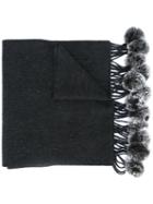 N.peal Fur Bobble Woven Scarf, Women's, Grey, Rabbit Fur/cashmere