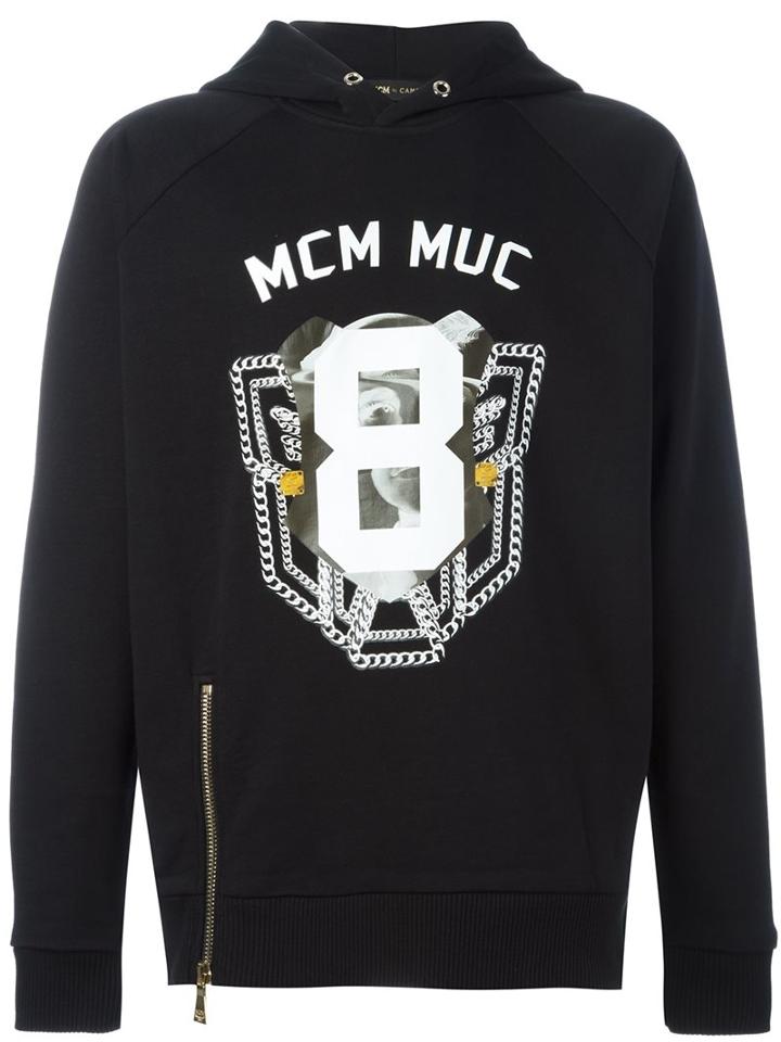 Mcm Logo Print Hoodie, Adult Unisex, Size: Xl, Black, Cotton