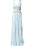 Zuhair Murad V-neck Draped Gown With Embellished Bodice - Blue
