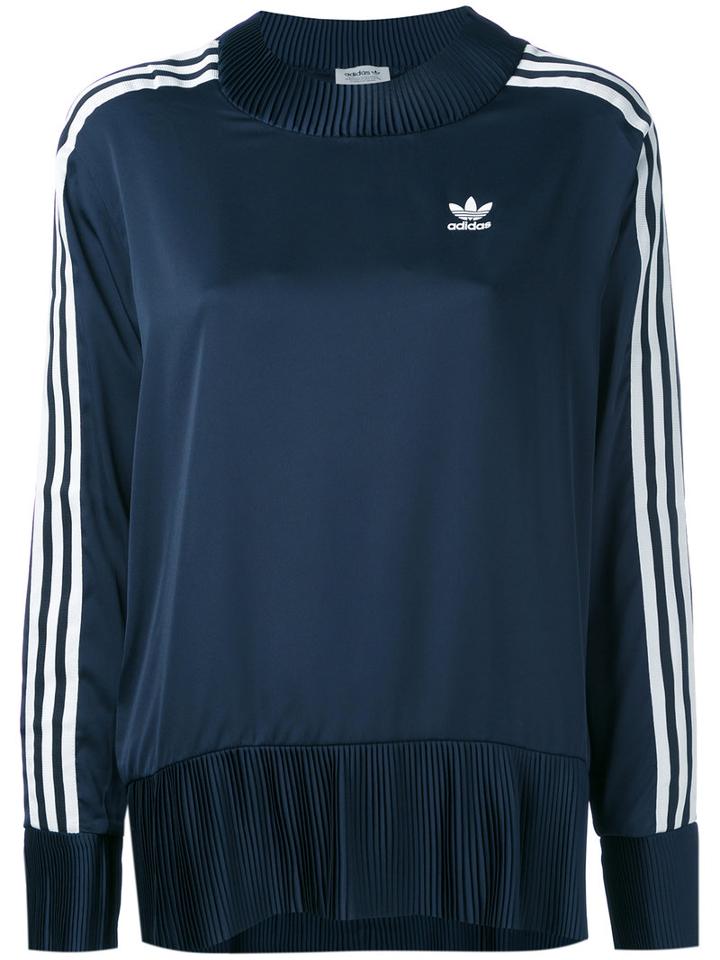 Adidas Originals - Pleated Details Sweatshirt - Women - Polyester - 42, Blue, Polyester