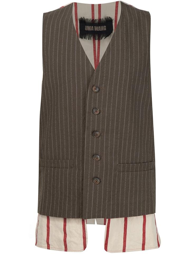 Uma Wang Striped Waistcoat, Men's, Size: Large, Green, Cotton/wool