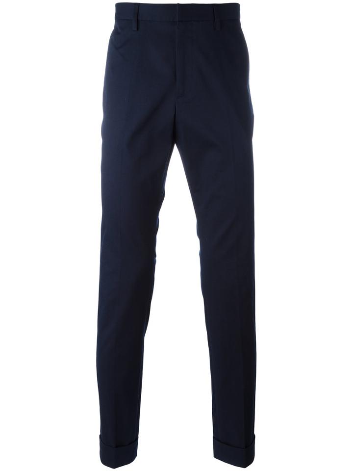 Gucci Bee Embroidered Classic Chinos, Men's, Size: 50, Blue, Cotton/spandex/elastane