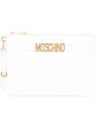 Moschino Logo Strap Clutch, Women's, White, Viscose/leather