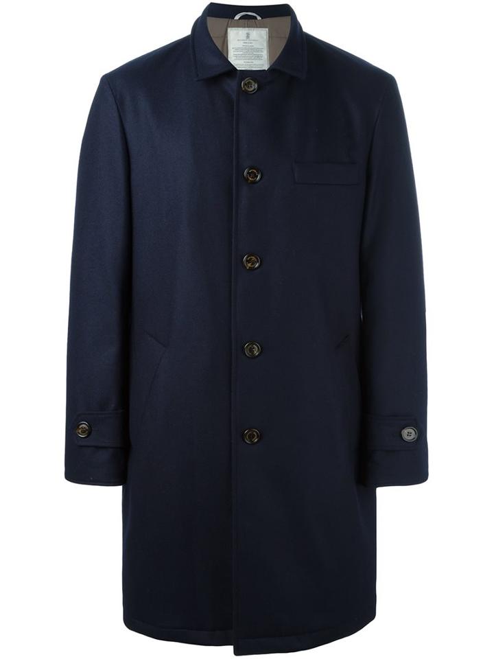 Brunello Cucinelli Single Breasted Coat, Men's, Size: Medium, Blue, Polyester/polyurethane/wool