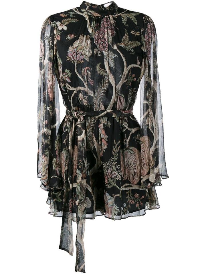 Zimmermann Floral Print Playsuit, Women's, Size: 2, Black, Silk