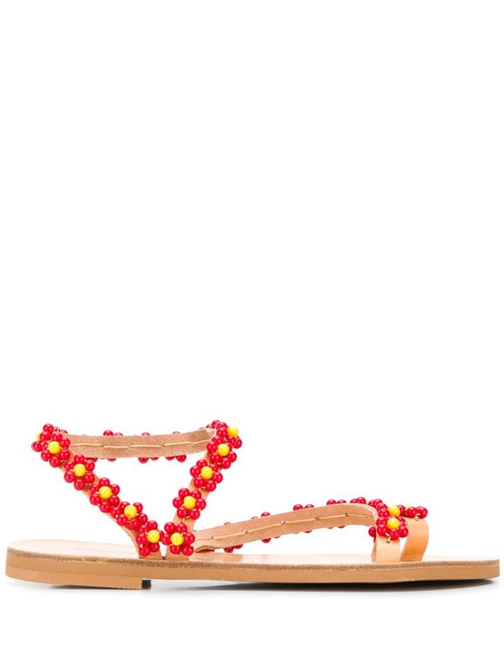 Elina Linardaki Flower Beaded Sandals - Red