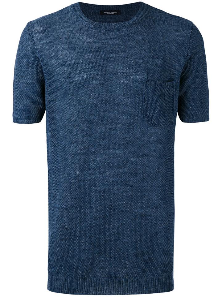 Roberto Collina Crew Neck Sweatshirt, Men's, Size: 54, Blue, Cotton/linen/flax/polyamide