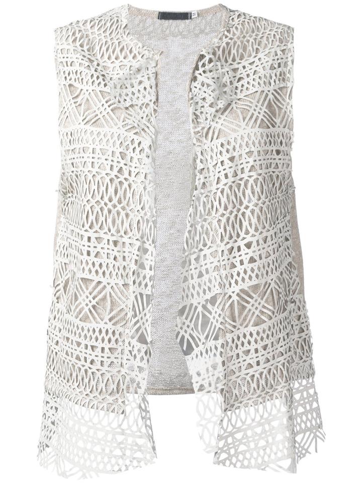 Cutuli Cult - Embroidered Knitted Gilet - Women - Leather/cotton/linen/flax - M, Nude/neutrals, Leather/cotton/linen/flax