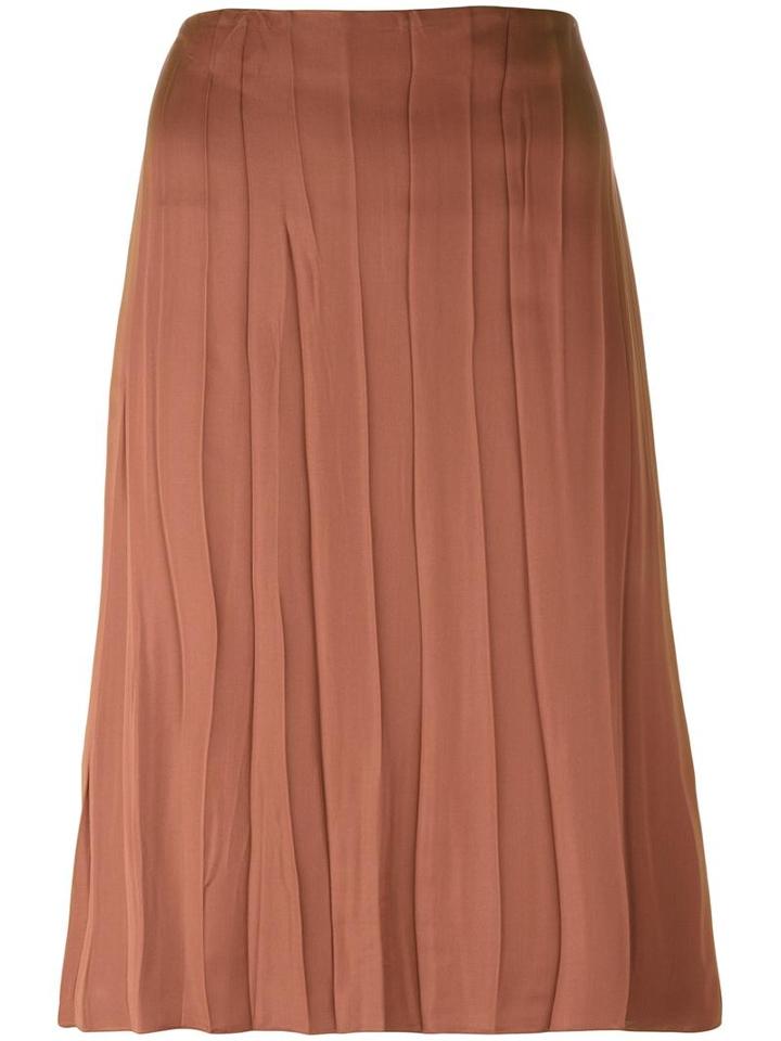 Nina Ricci Pleated Midi Skirt, Women's, Size: 38, Brown, Silk/viscose