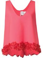 Carolina Herrera Floral Embroidered Ruffle Blouse, Women's, Size: 8, Red, Virgin Wool