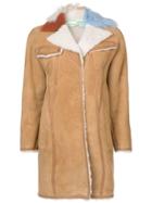 Off-white Contrast Collar Shearling Coat - Neutrals