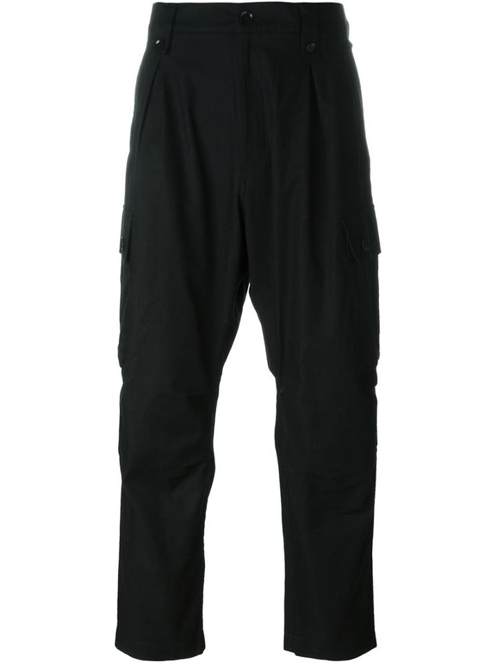 Y-3 Drop-crotch Cargo Trousers, Men's, Size: Medium, Black, Cotton