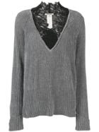 Roberto Cavalli Lace Trimmed V-neck Jumper - Grey