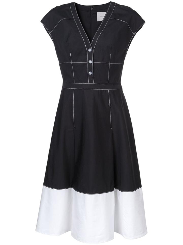 Carolina Herrera Contrast Stitching Cap Sleeve Dress - Blue