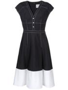 Carolina Herrera Contrast Stitching Cap Sleeve Dress - Blue