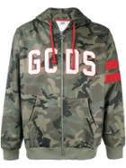 Gcds Camouflage Logo Hooded Jacket, Men's, Size: Small, Green, Polyester/cotton