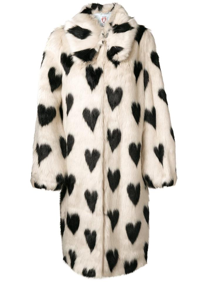 Shrimps Heart Print Fur Coat - Nude & Neutrals