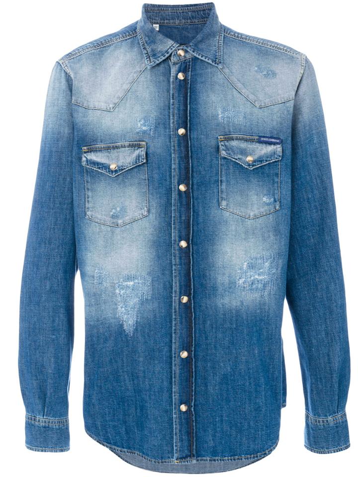 Dolce & Gabbana Bleached Denim Shirt - Blue