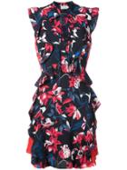 Tanya Taylor Floral Print Frill Trim Dress - Blue