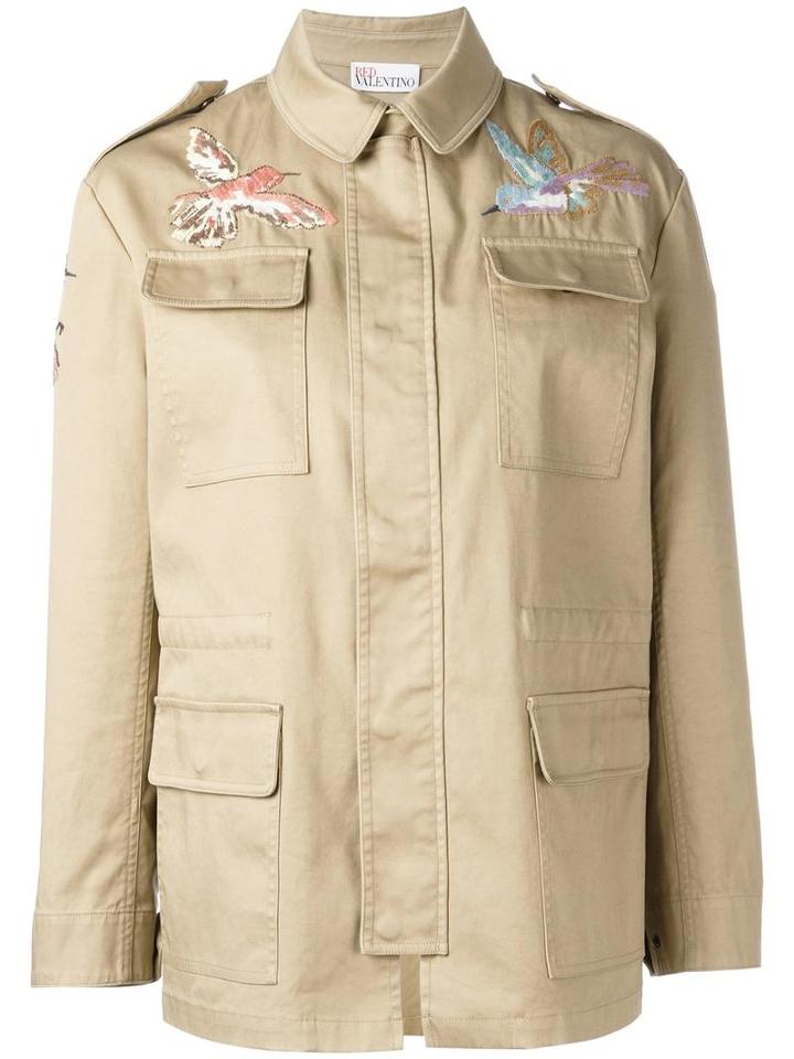 Red Valentino Bird Embroidery Jacket, Women's, Size: 40, Nude/neutrals, Cotton/polyester/viscose