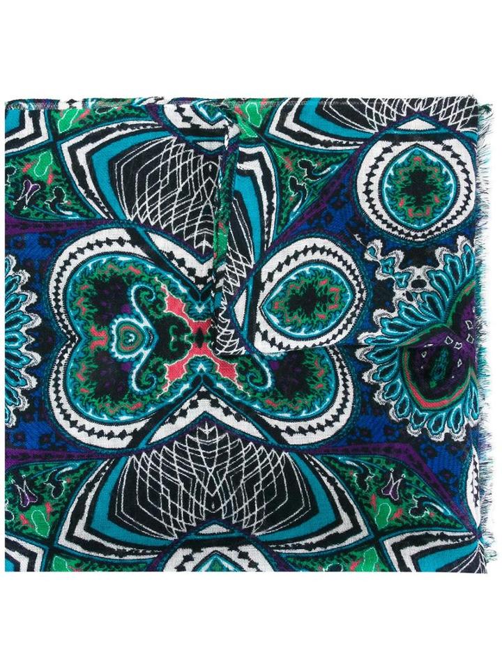 Etro Abstract Print Scarf, Men's, Blue, Linen/flax