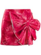 Area Crushed Velvet Bow Mini Skirt - Pink