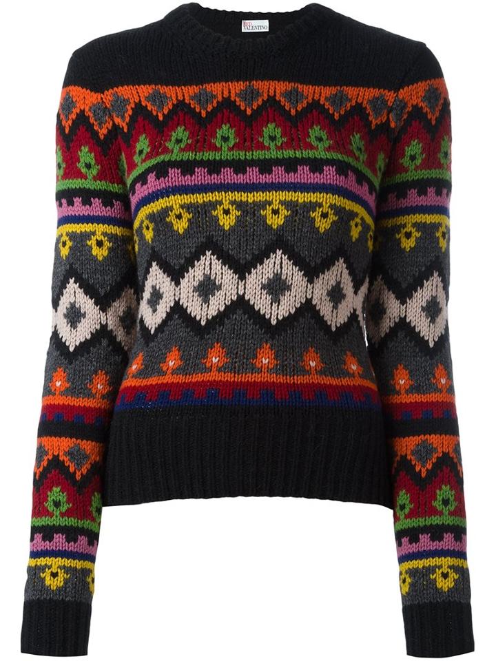 Red Valentino Patterned Jumper, Women's, Size: Large, Black, Cotton/acetate/wool/alpaca