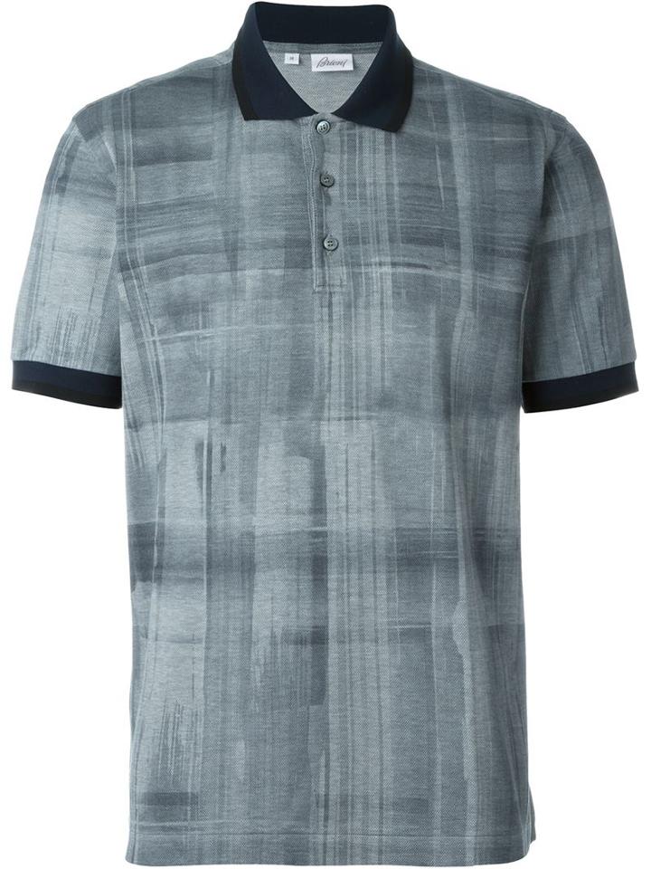 Brioni Checked Polo Shirt, Men's, Size: Medium, Grey, Cotton
