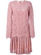 Ermanno Scervino Pleated Lace Dress, Women's, Size: 46, Pink/purple, Silk/cotton/polyamide/modal