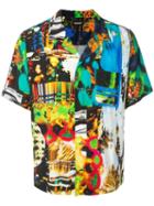Christian Dada Graphic Print Open Collar Shirt - Black
