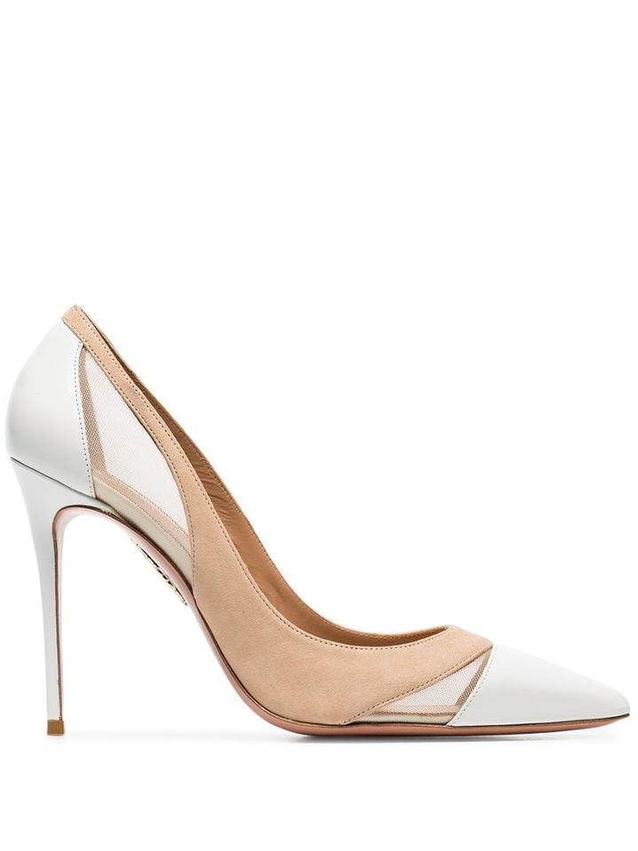 Aquazzura Nude Savoy 105 Suede Pumps - White