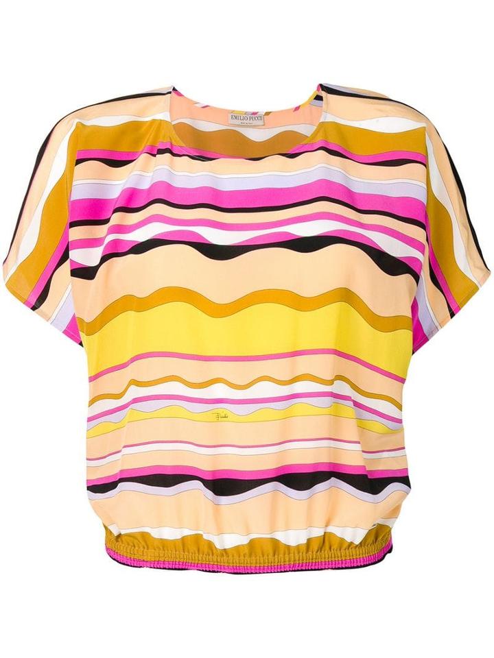 Emilio Pucci Guanabana Print Short Sleeve Silk Top - Yellow